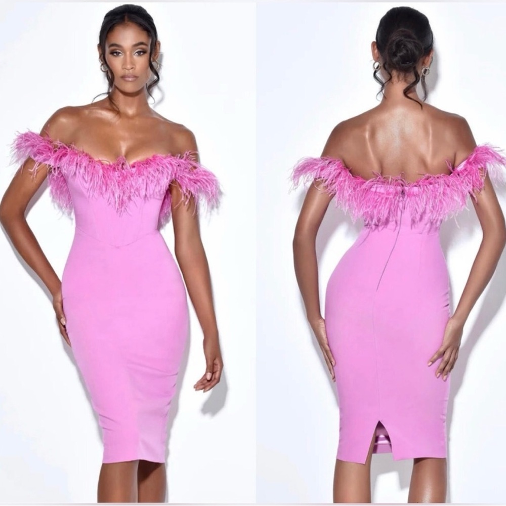 Chic Strapless Pink Feather Dress